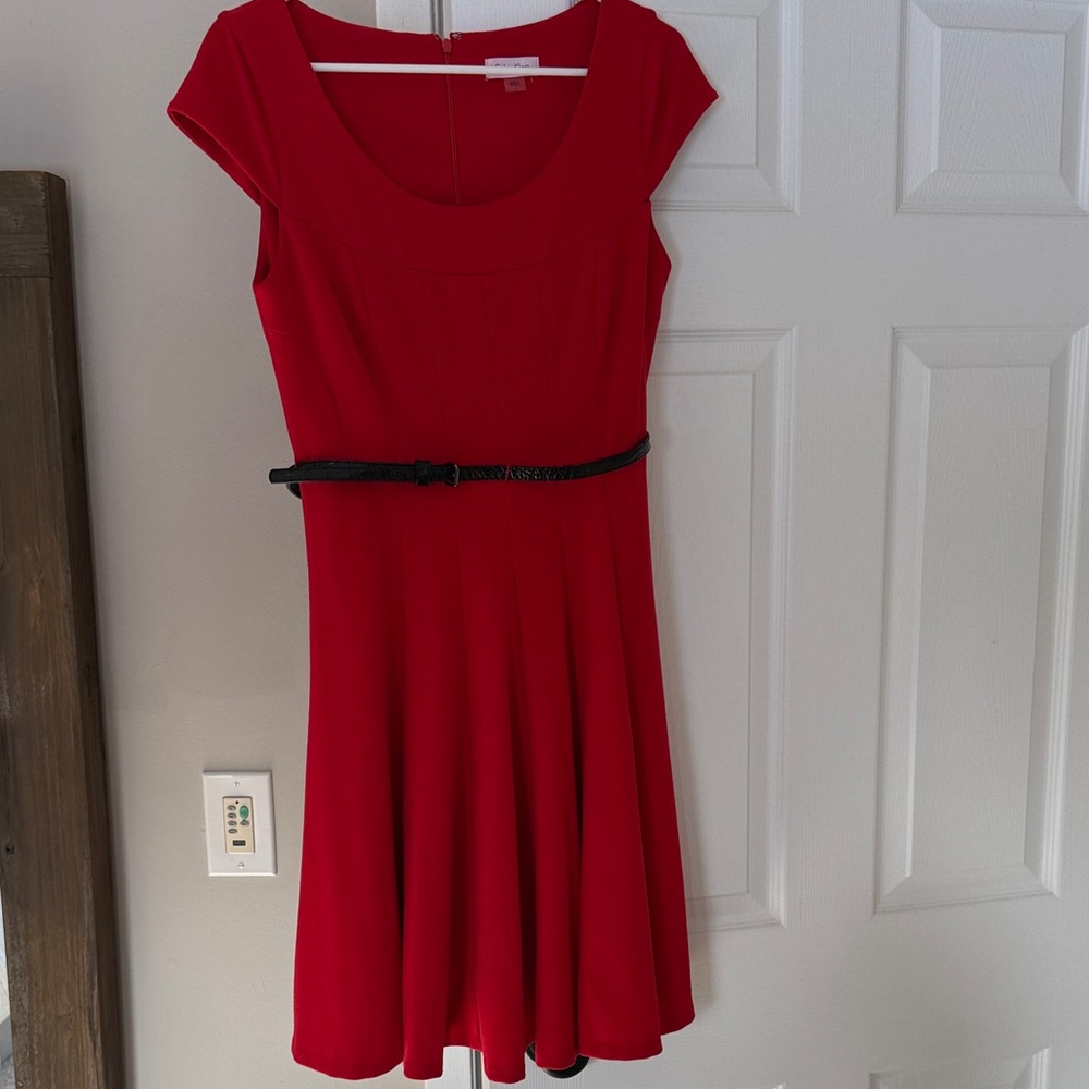 Calvin Klein Red Mini Dress with Black Belt